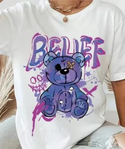 Letter Bear Cartoon Tee - Summer Cotton Casual 1